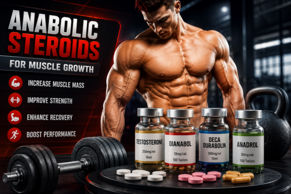 Anabolic steroids for muscle growth with bodybuilding and muscle gain concept
